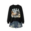 Womens Casual Fashion Bow Sweatshirt Printed Loose Fit Round Neck Long Sleeve Top