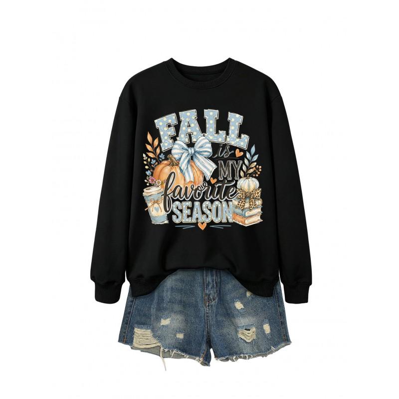Womens Casual Fashion Bow Sweatshirt Printed Loose Fit Round Neck Long Sleeve Top