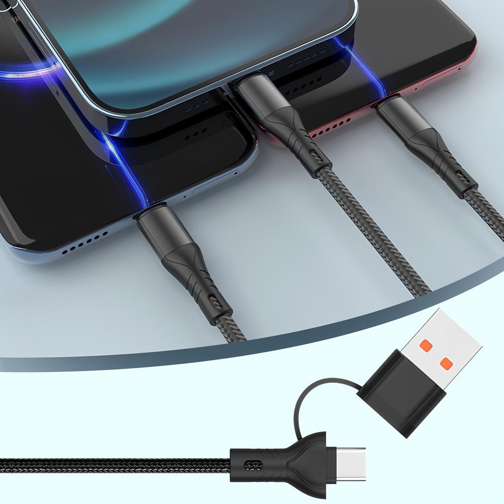 3 In 2 240W Fast Charging Cable 1.2M Multi USB Port Charging Cord For Micro USB Type C For iPhone Samsung HUAWEI
