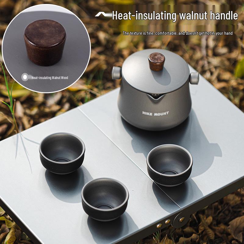 Ultra-Light Portable Aluminum Alloy Tea Set: One Pot & Three Cups for Camping and Travel