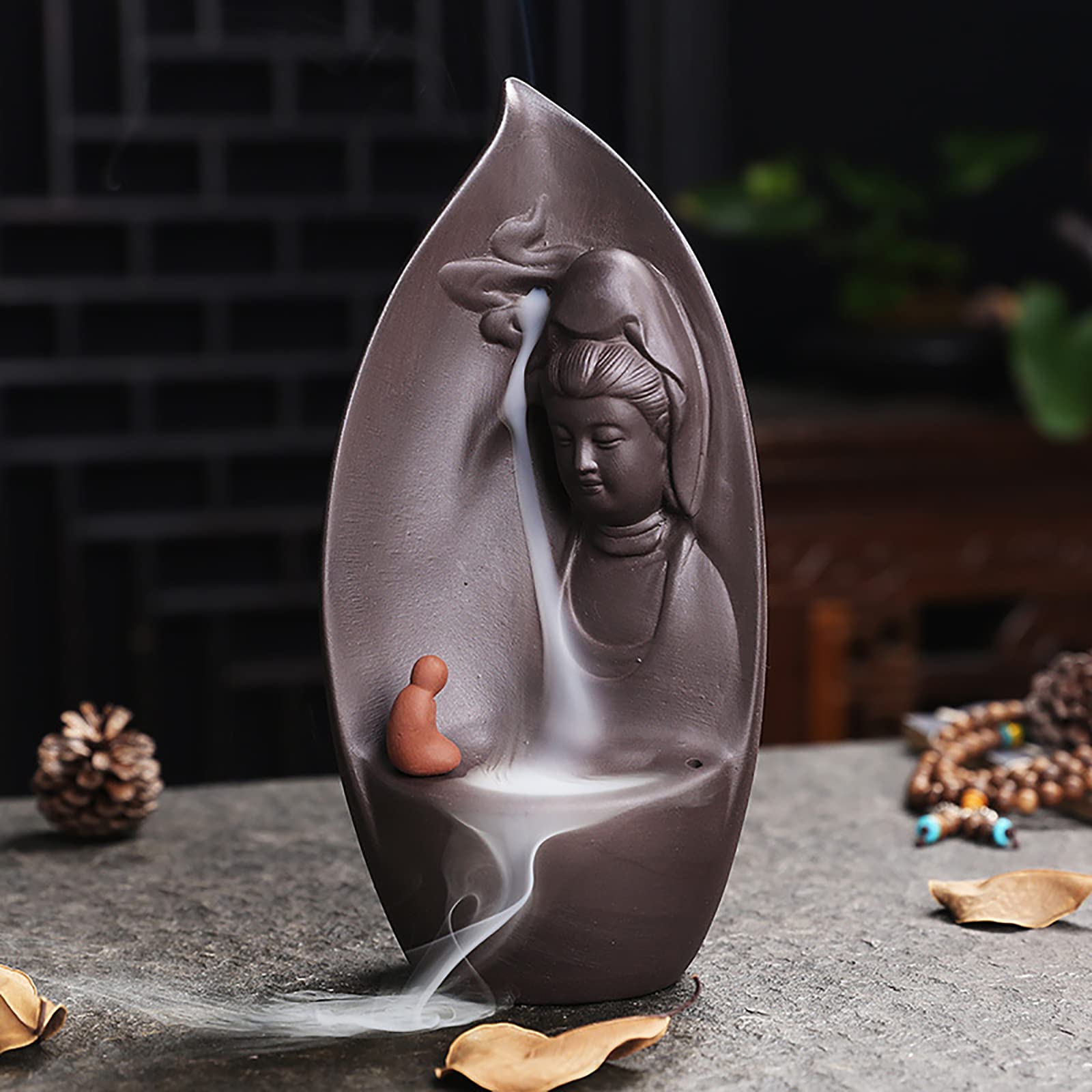 

MARAYAN Creative Avalokitesvara Backflow Tower Incense Cone Incense Stick Holder Ceramic Incense Burner Home Decor Teahouse