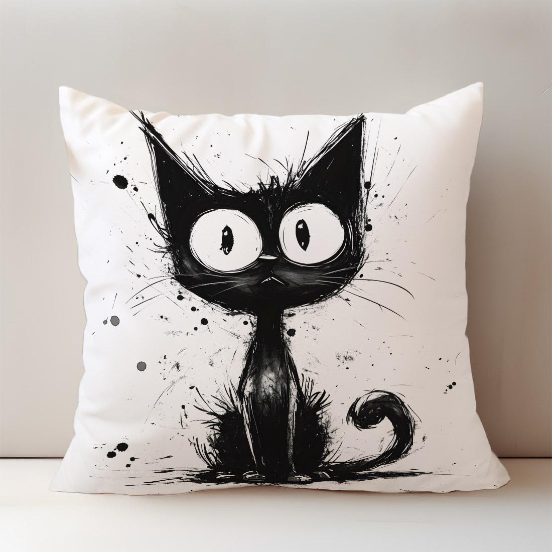 

pc Abstract Black Cat Watercolor PillowcaseMachine Washable Suitable for Living Room Bedroom Sofa Pillow Core Not Included 40cmx40cm