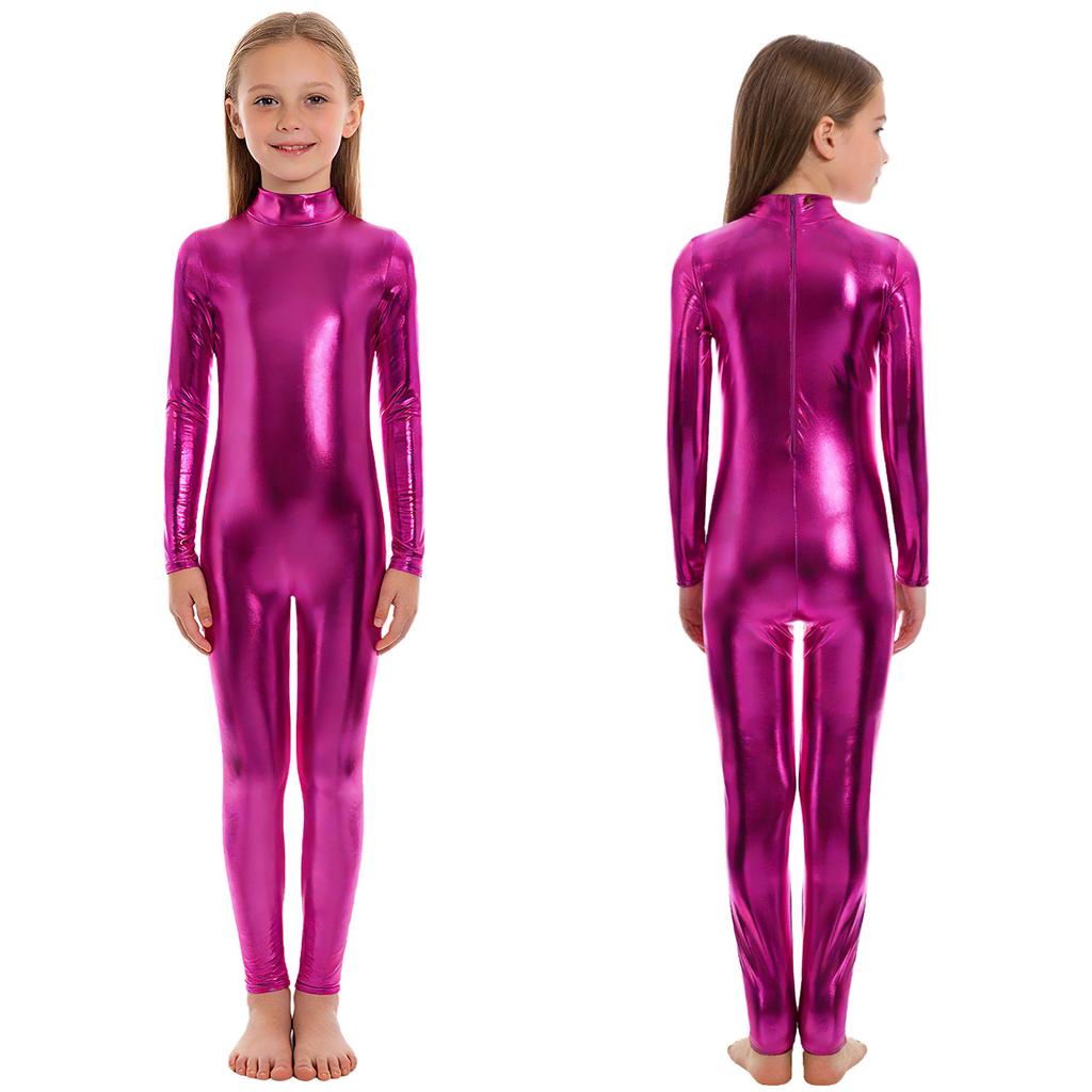 Barn Unisex Performance Jumpsuit Metallic Glansig, Långärmad Halsringad Helkroppsdräkt För Halloween & Dansrollspel