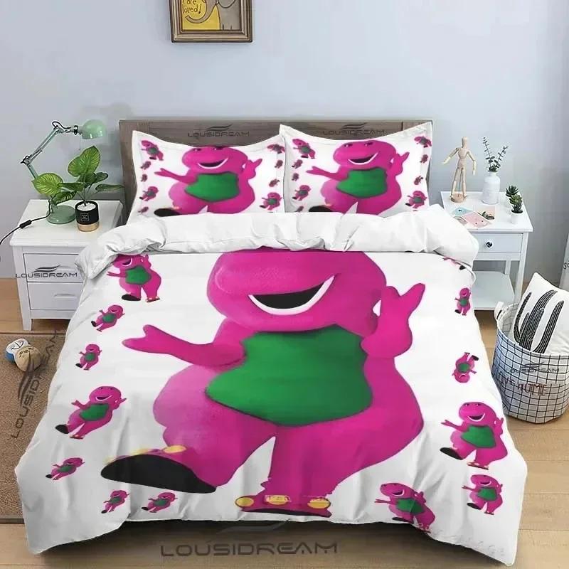 Barney Friends Cute Cartoon Bedding Set Dinosaur Pattern Duvet Cover Pillow Case Boys Bedroom Double King Size Comforter Gift