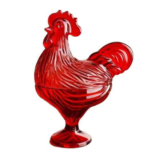 Glas Hahn Bonbonglas mit Deckel Handgefertigt Buntglas Snackschale Dekorative Obstschale für Süßigkeiten Nüsse Heim Wohnzimmer Dekor