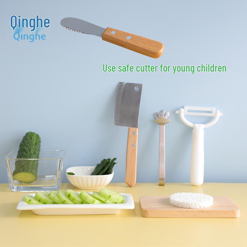 

Montessori Safe Food Prep Set: Beech Wood Board, Fruit Peeler & Safety Cutter