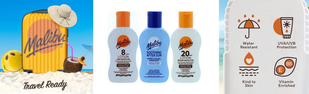 Malibu Travel Pack Sunscreen Lotions SPF8 SPF20 + After Sun Lotion