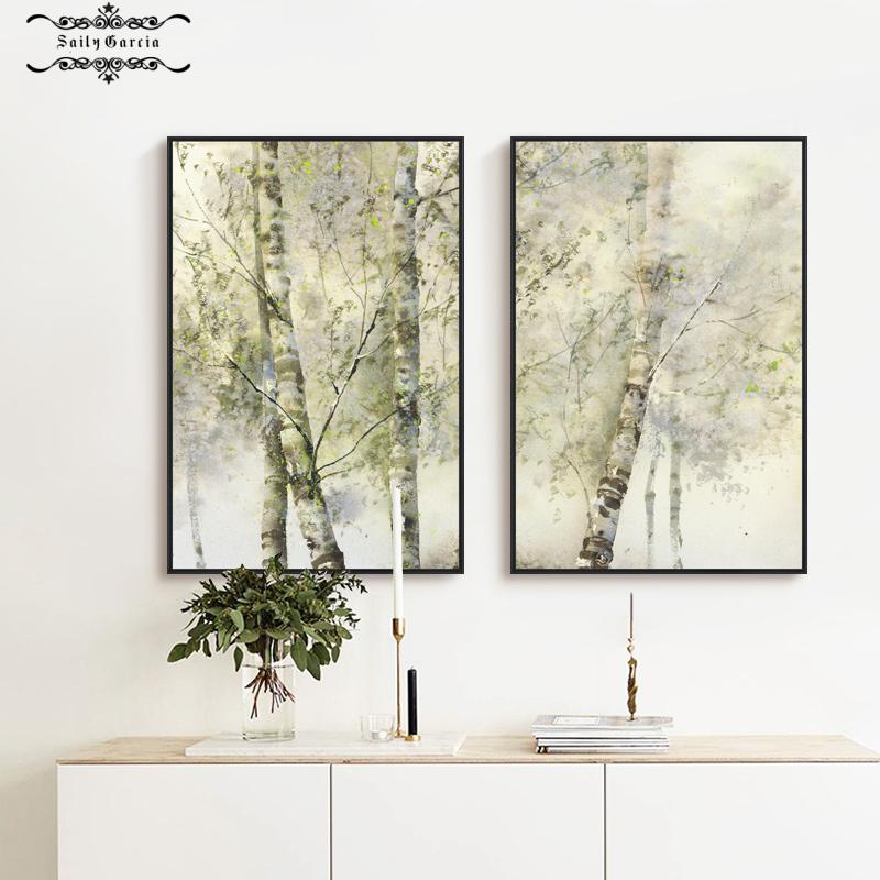 Abstract Watercolor Yellowing Forest Trees Poster and Prints Wall Art Canvas Painting Nordic Pictures for Modern Home Decoration
