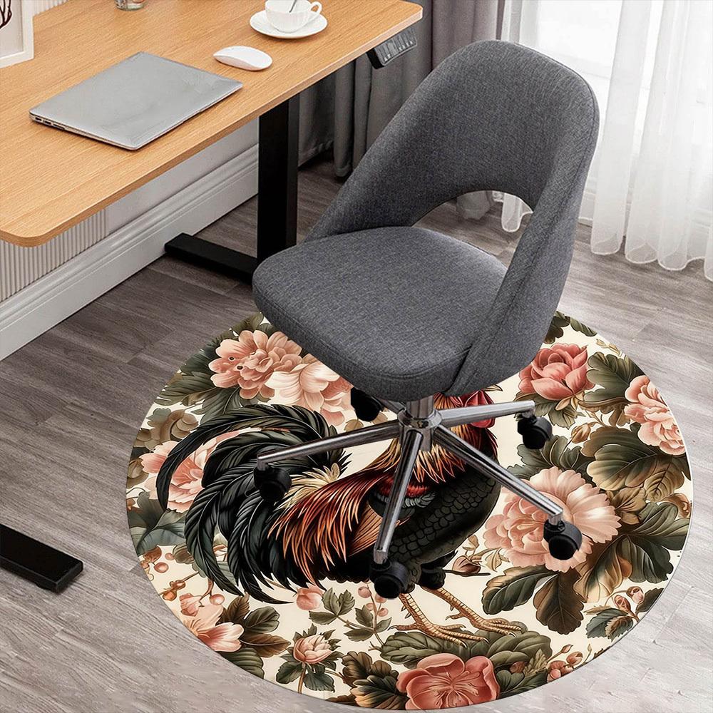 

1pc Rooster Floral Round Chair mat office Area Rug - Non-Slip, Floor Mat for Office, Bedroom, Ideal home decor gift c0112103 80cm