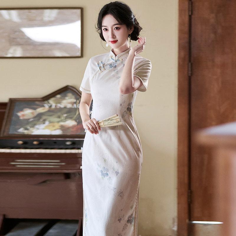 White new Chinese Suzhou long cheongsam improved young 1011 new women's high-end sense can be worn daily in summer