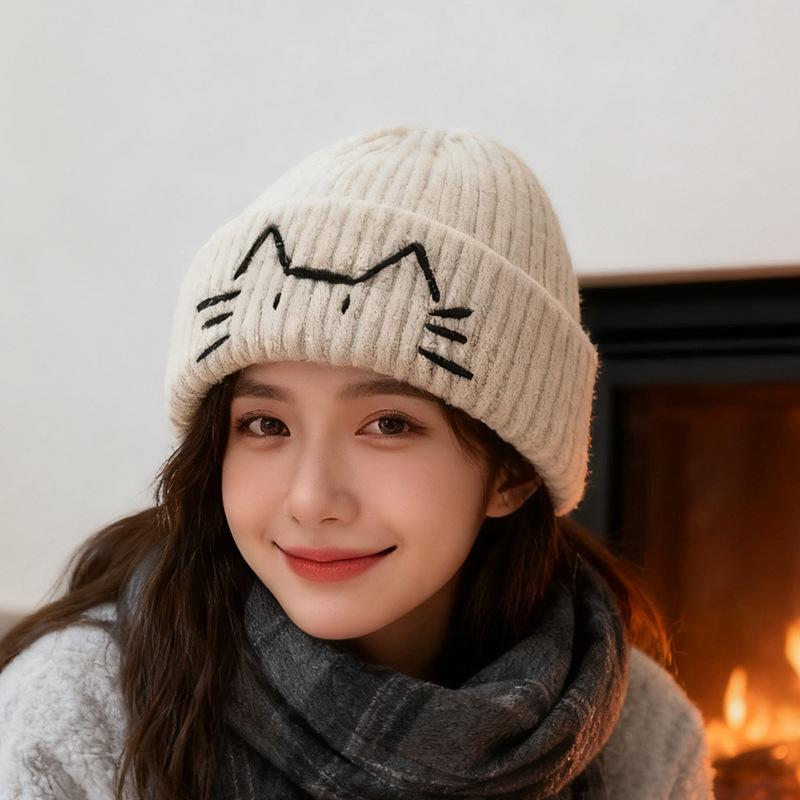 Cute wool hat autumn and winter warm pullover hat versatile ear protection cold hat