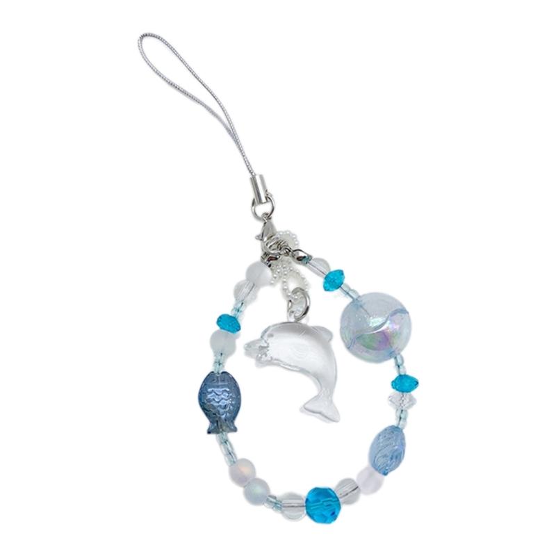 

Eye Catching Acrylic Bead Keyring Stylish Dolphin/Carp Pendant Key Chain Ornament Handmade Beaded Phone Chain Accessory. 1