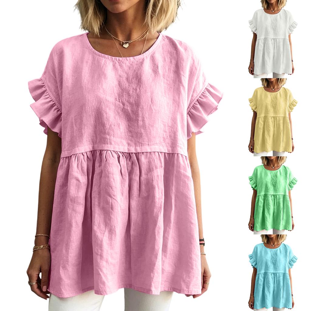 Women's Color Spring/Summer Color Round Neck Short Sleeved Women's Top T-shirt