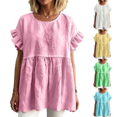 Damen Farbiger Frühling/Sommer Farbe Rundhals Kurzarm Damen Top T-Shirt