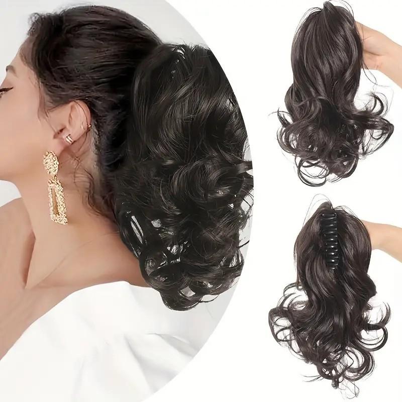 Womens Claw Clip Ponytail Wig Short Curly Fluffy Natural High Crown Hairpiece