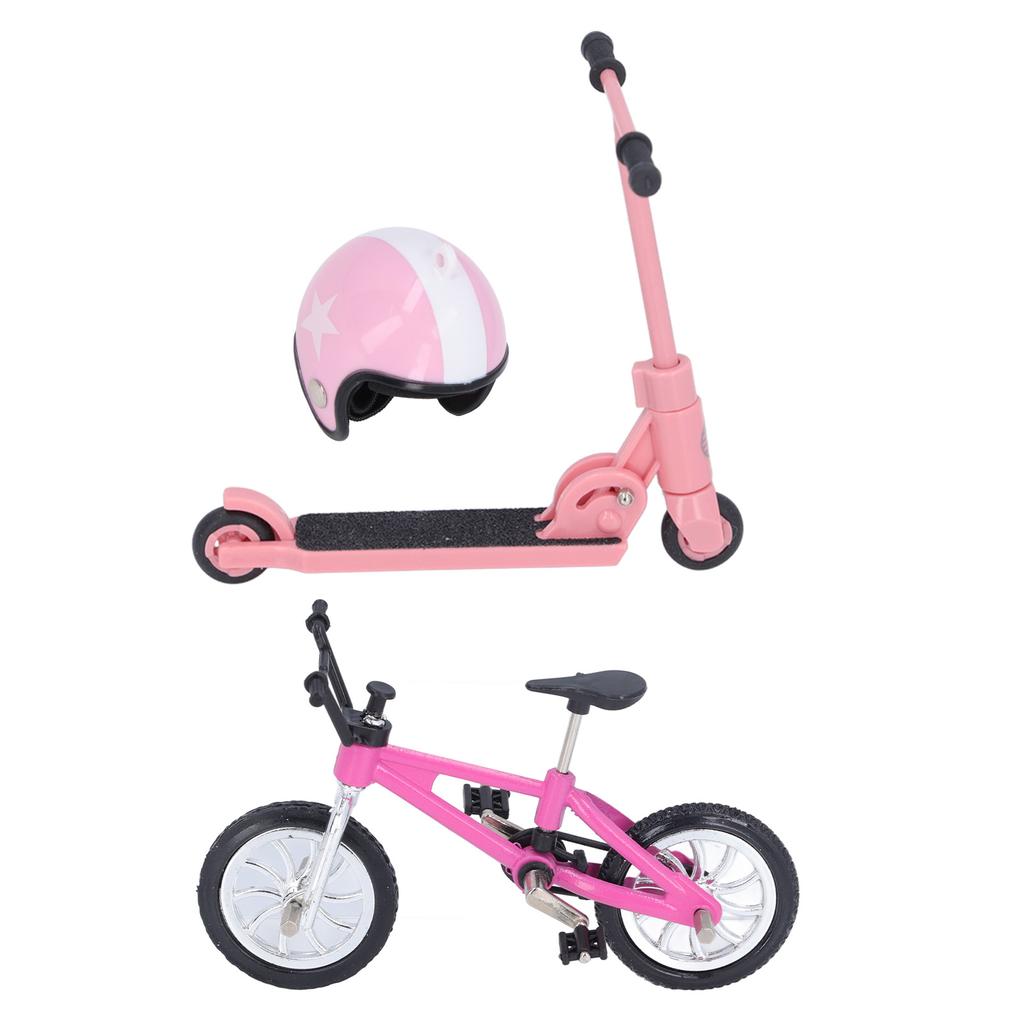 Miniature Bike Scooter Set with Helmet Realistic High Simulation Garden Decor Dollhouse Bike