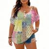 Women's Fashion Short Sleeve Cold Shoulder Top Casual Printed Blouse for Work Daily Wear Soft Fabric Comfortable Fit