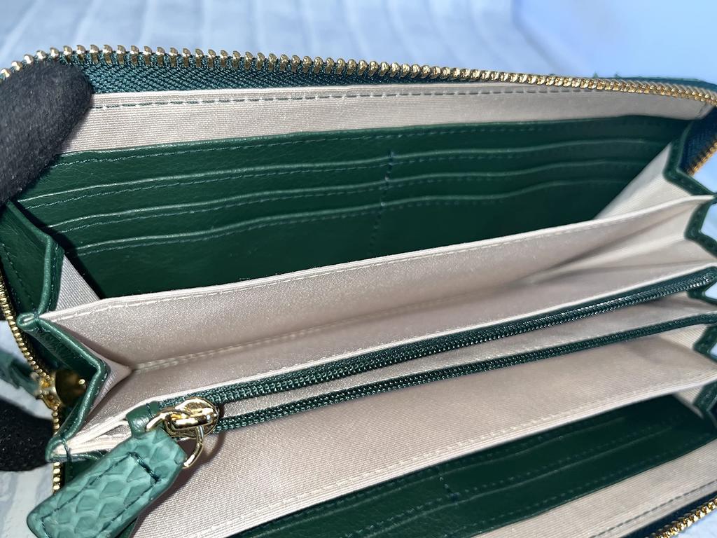 GUODI Genuine Python Leather Long Wallet with Zipper Closure and Card Case for Men and Women, TK-TT20LW1GF (Green), Wallet, Purse, Zipper Closure,