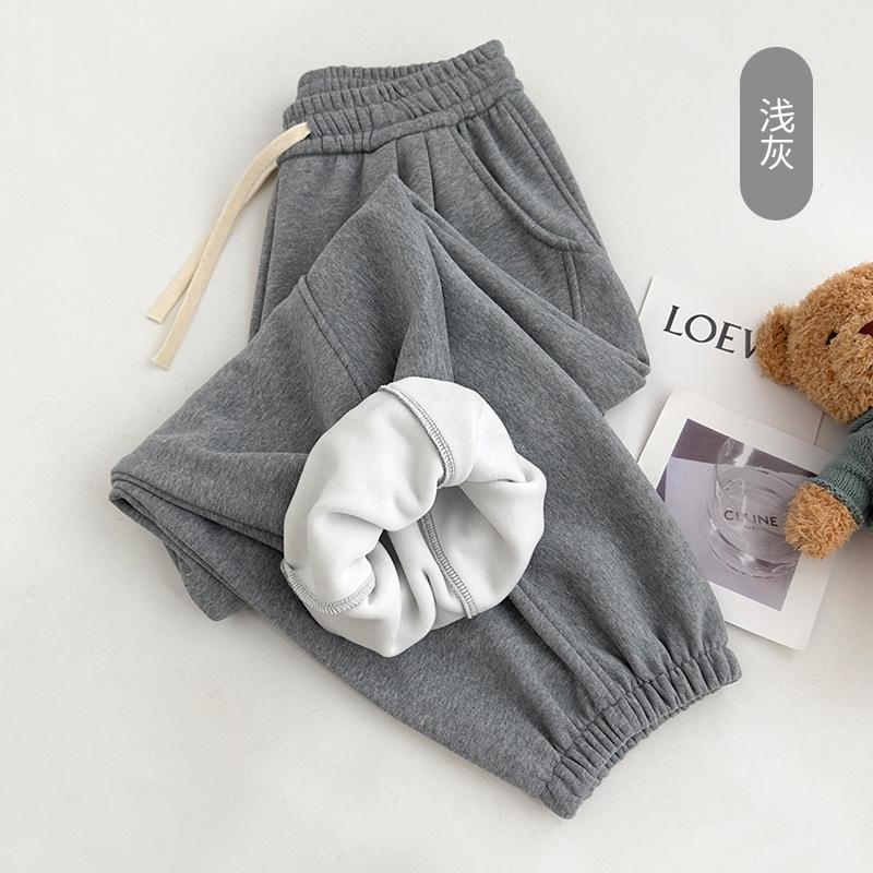 Gray corset sweatpants women's autumn and winter fleece thickened wide-leg pants new high-waisted loose bloomers sweatpants
