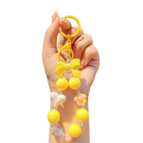 Keychain Macaron Color Heart Flower Beads Design Key Chain Transparent Colorful Pendant Mobile Phone Chain Bag Hanger Anti-Lost Accessory