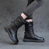 2024 Women's British Style Flat-Sole Velvet Mid-Length Martin Boots for Autumn and Winter