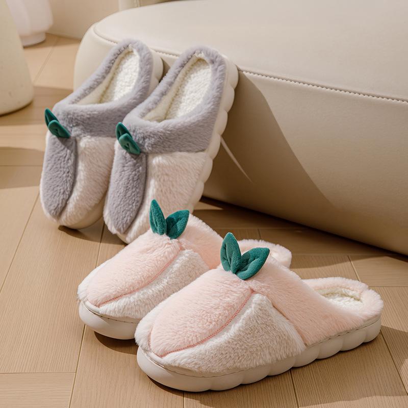 Cartoon color matching couple indoor wool slippers autumn and winter home use warm and velvet thick-soled couple cotton slippers