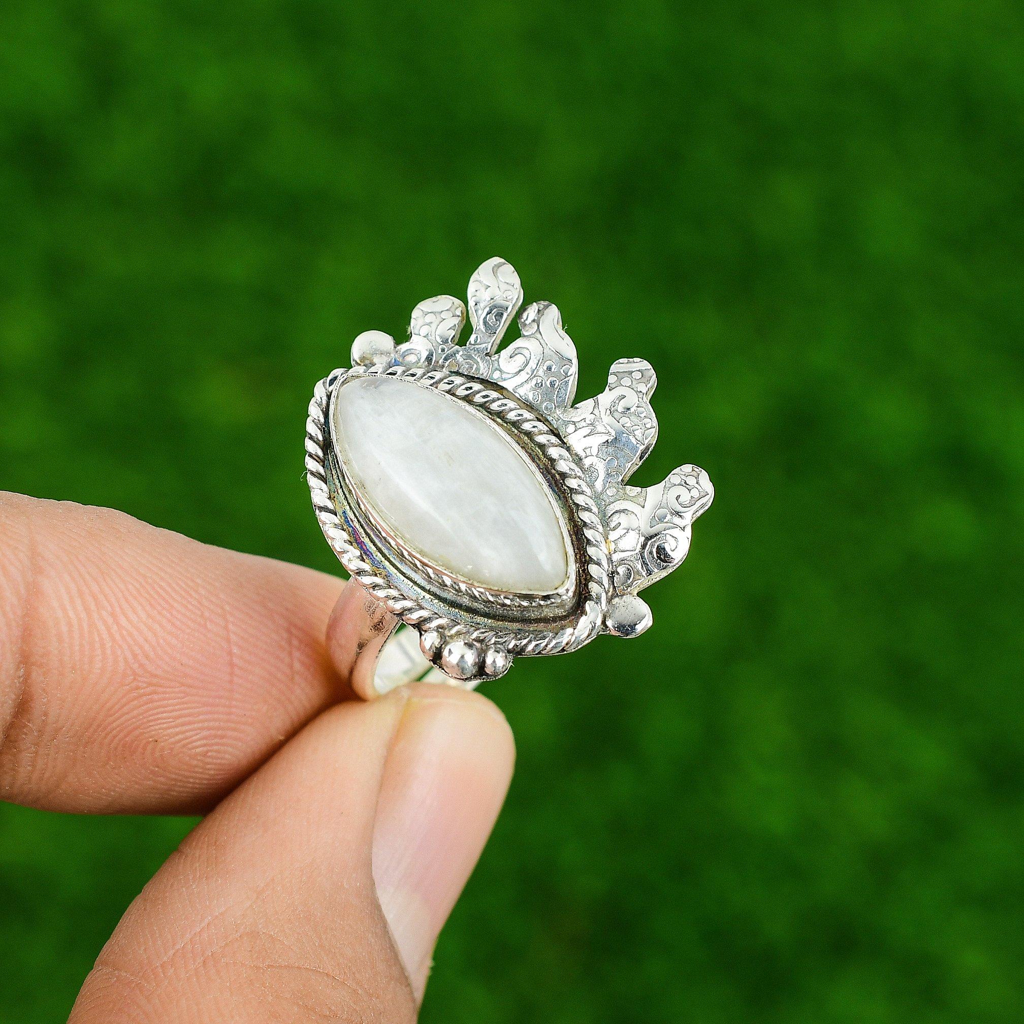 

Натуральный Радужный Лунный Камень Драгоценный Камень Мульти Камень Регулируемое Кольцо 925 Серебро Adjustable