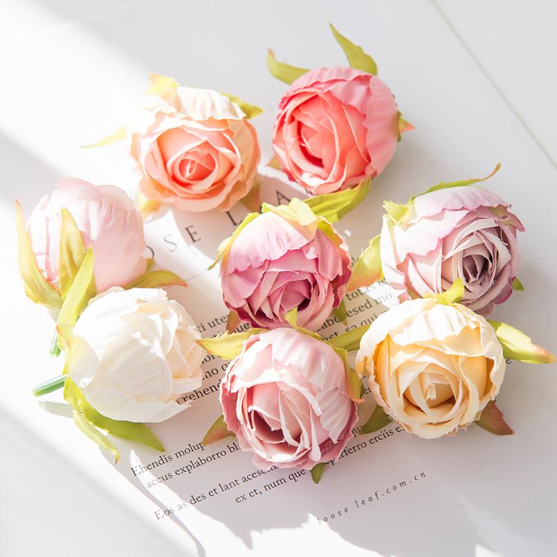 Cheap Silk Tea Buds Roses Heads Wedding Decorative Wreaths Festival Room Decor Home DIY Graft Fake Plants Artificial Flowers