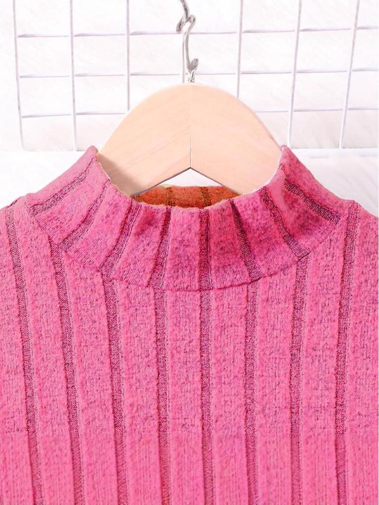 Autumn 2025 Girls' Knit Dress with Spliced Lace Sleeves