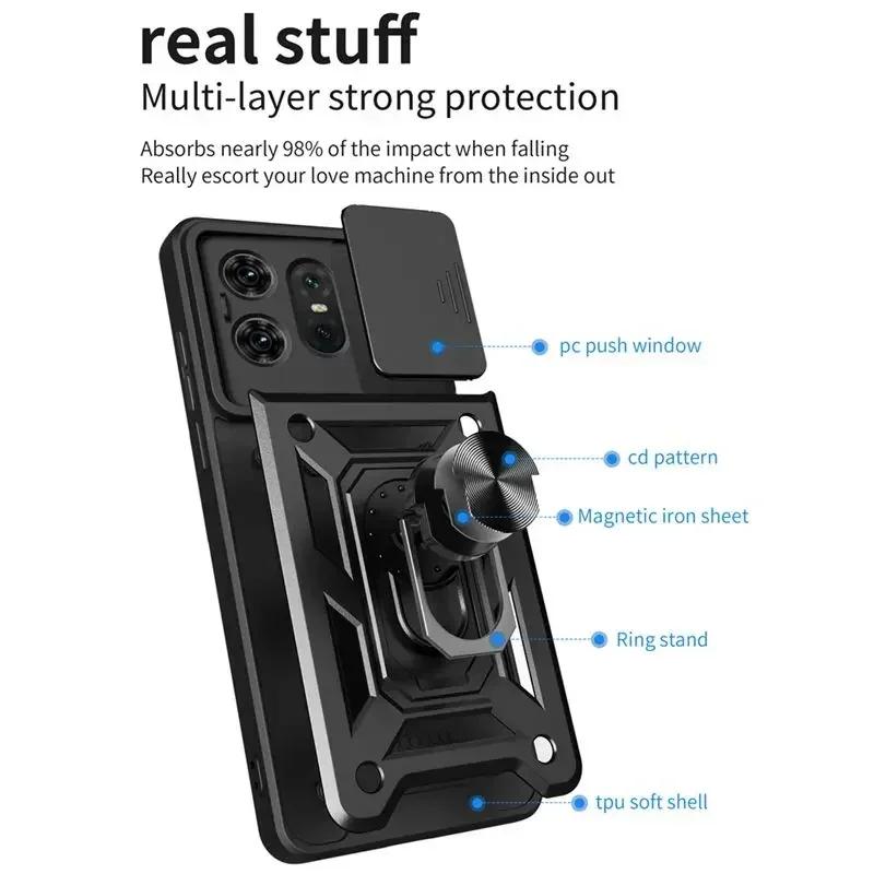 Shockproof Armor Case for Motorola Edge 50 40 NEO 30 Pro Ultra Fusion G04 G34 G84 G54 G42 Ring Holder Slide Lens Protect Cover