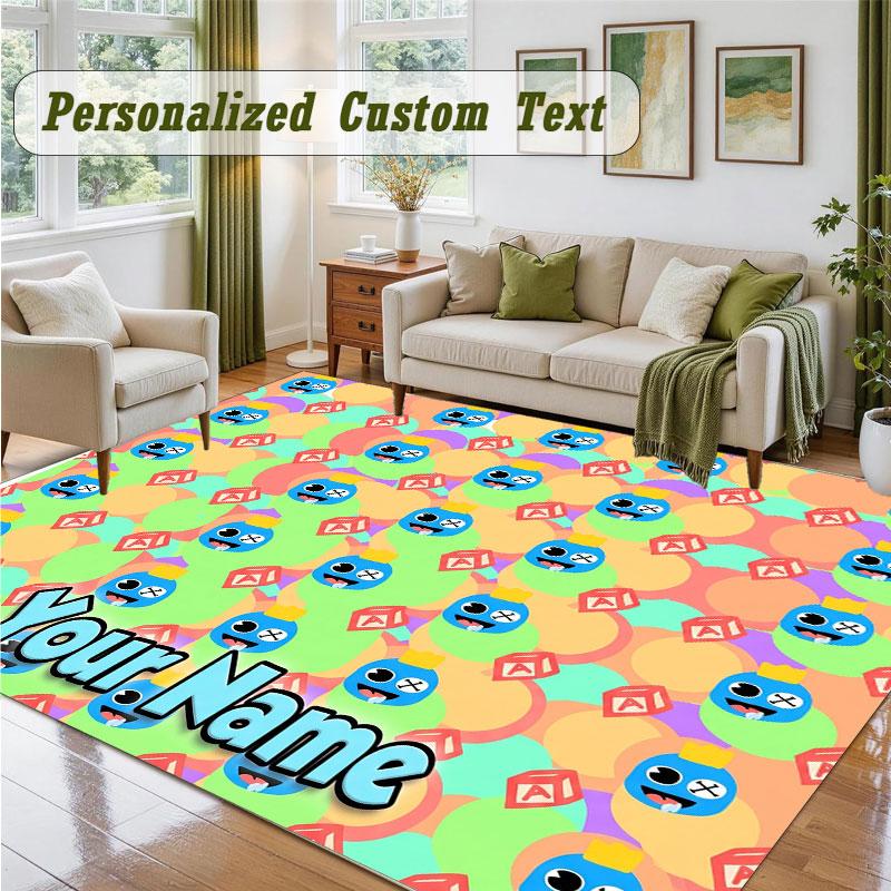 Crystal Velvet Square Rug Custom NameRainbow Friends Pattern Non Slip Home Floor Decor Rug
