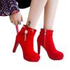 Winter neue Mode Wassertisch High Heel kurze Stiefel dicker Absatz hoch Hochzeitsstiefel