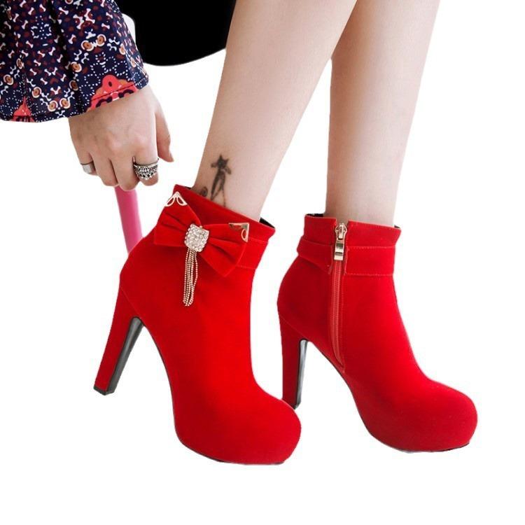 Winter neue Mode Wassertisch High Heel kurze Stiefel dicker Absatz hoch Hochzeitsstiefel