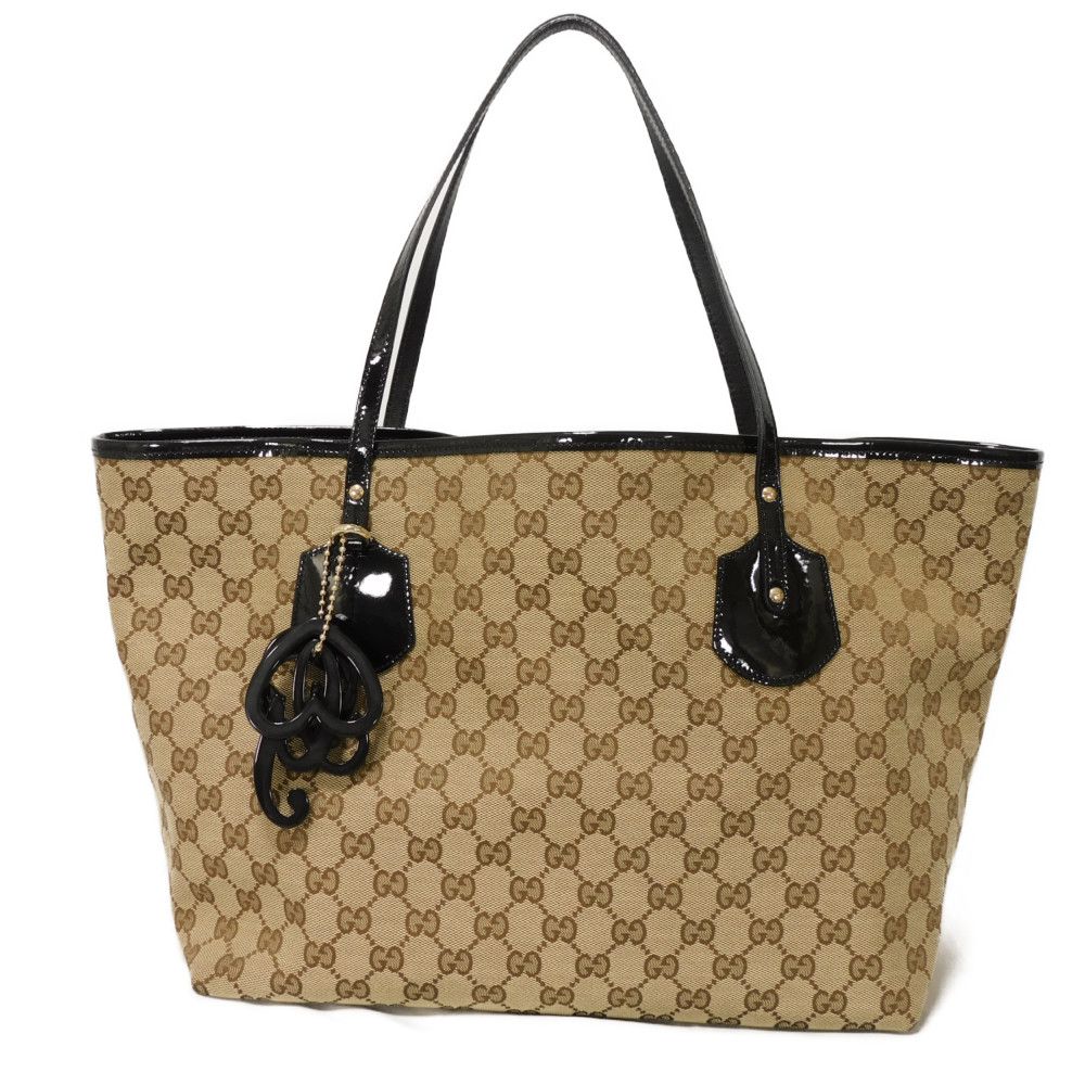 Used 9539 Jolly Tote 211971 7924 Patent Enamel Black GG Canvas Beige Unisex from Japan AUTHENTIC