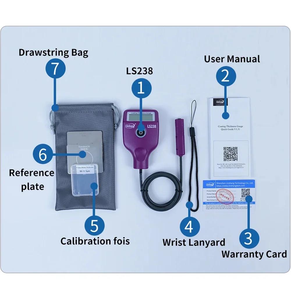 LingShang LS238 Digital Gauge for Measuring Paint Thickness on Fe/Al Cars High Precision Small Probe Coating Thickness Tester