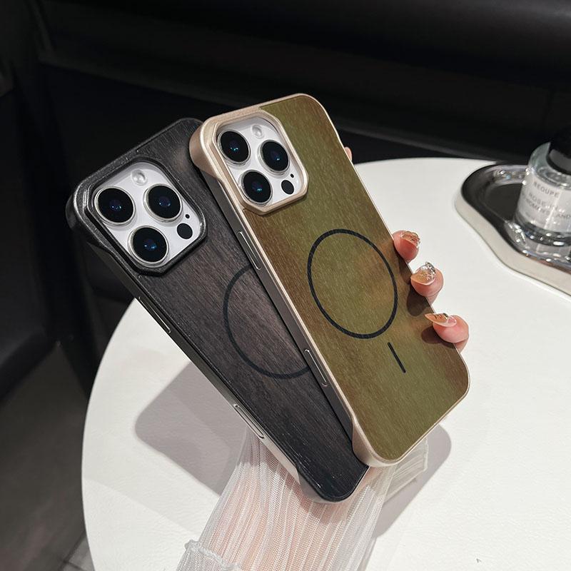 Magsafe Magnetic Luxury Wood Grain Not Border Shockproof Phone Case For iPhone 16 Pro Max 14 12 13 15 Pro Max Bumper Back Cover