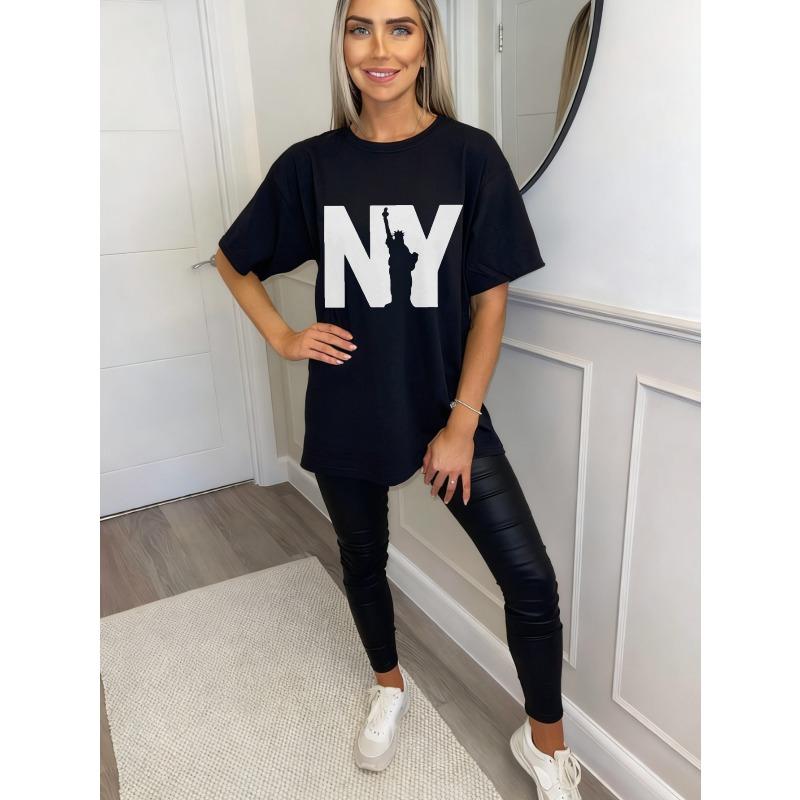 Γυναικείο oversized t-shirt με στάμπα New York Stamp με το άγαλμα της ελευθερίας