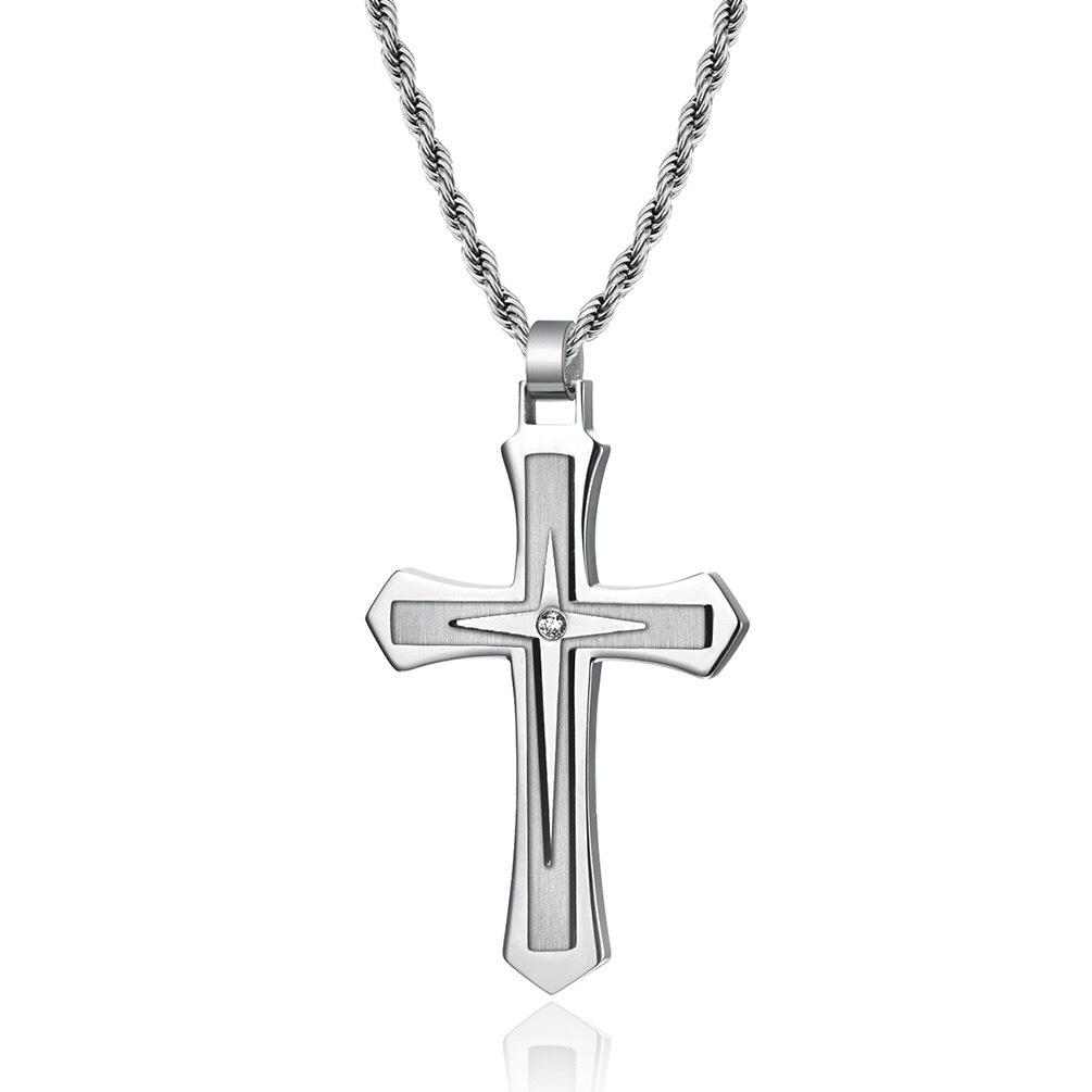 2026 Jewelry European and American Trend Cross Necklace Men s Simple and Versatile, Personalized Pendant Does Not Fade 60CM