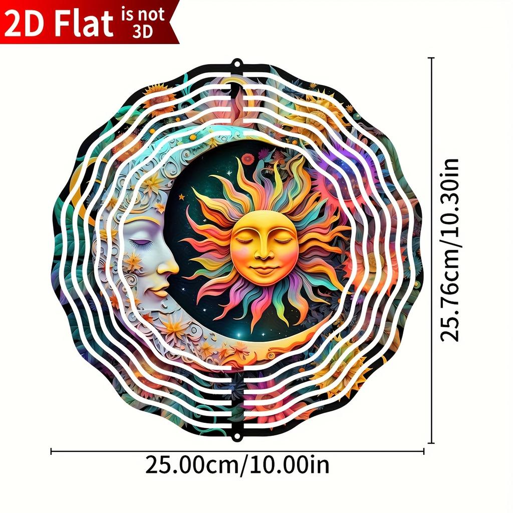 Moon & Sun Wind Spinner. Round Kinetic Metal Art for Indoor/outdoor Holiday Gifting.