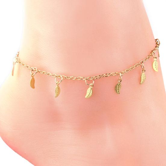 Sexy Simple Golden Tone Leaf Pendant Anklet Ankle Bracelet Chain Women Jewelry