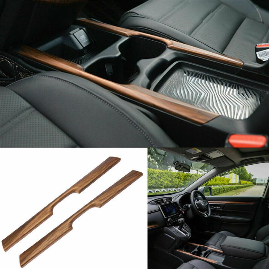 3PCS Peach Wood Grain Water Cup Holder Stripe Trim And Gear Lever Shift Knob Cover Trim Fit For Honda CR-V 2017-2019