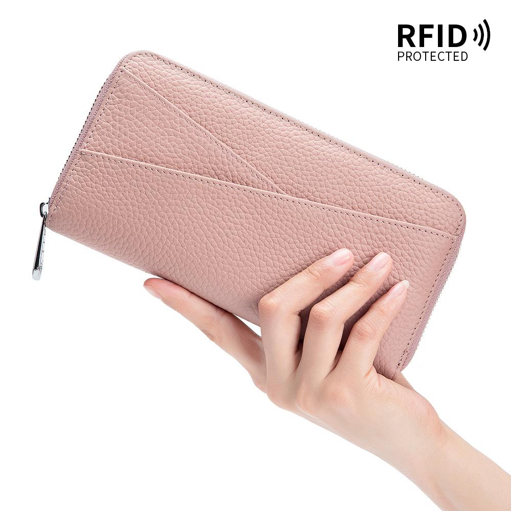 Damski portfel długi akordeonowy z prawdziwej skóry z ochroną RFID