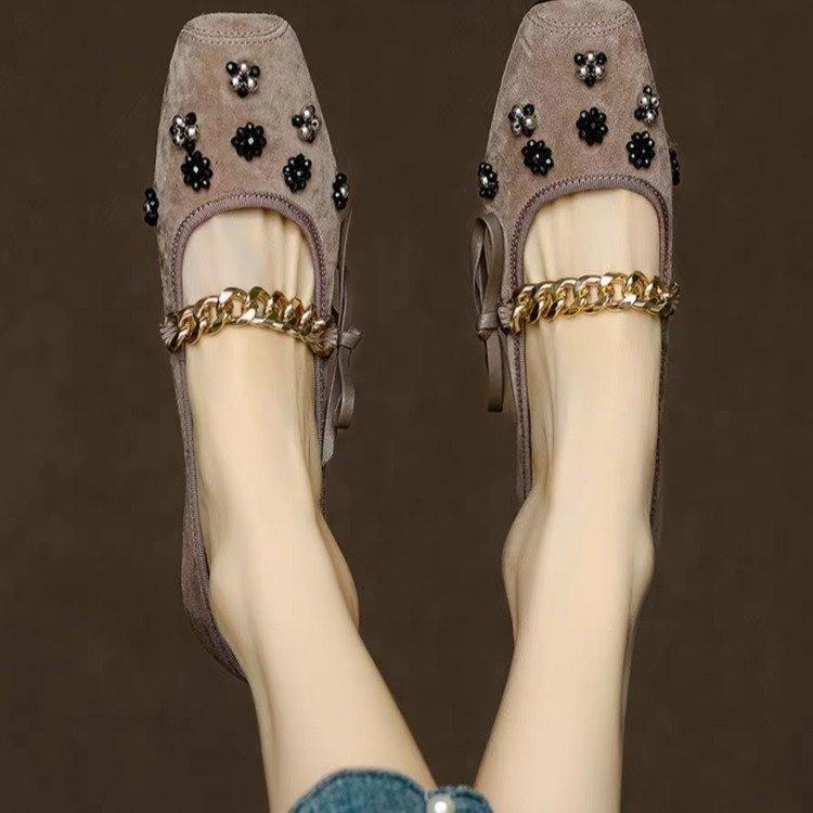 

Мода 2025 Новые женские туфли на высоком каблуке, модные, с кристаллами, с квадратным носком, на мягкой подошве, с металлической отделкой, бестселлер, туфли Мэри Джейн, zapatos 35