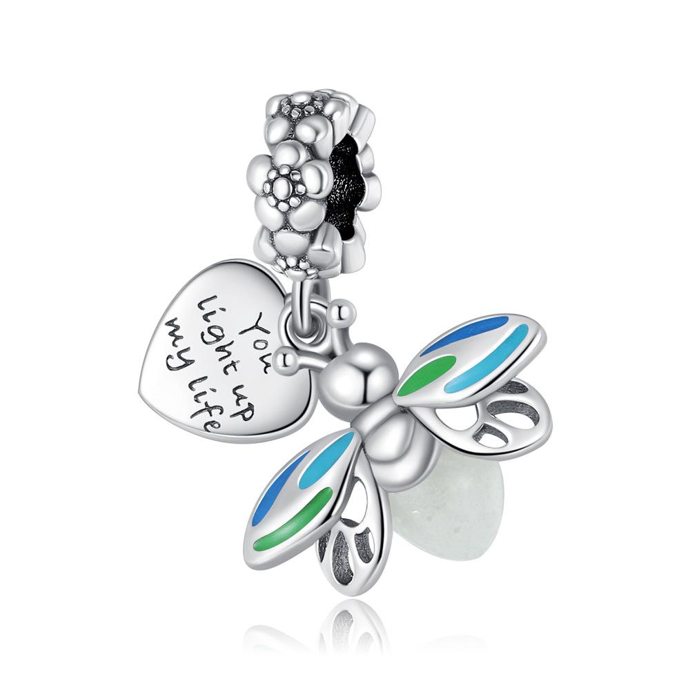 Authentic Luminous Firefly Charms Bee Light Bulb Bead Ring Earrings Fit Copper Bracelets Diy Cultural Jewelry Gift