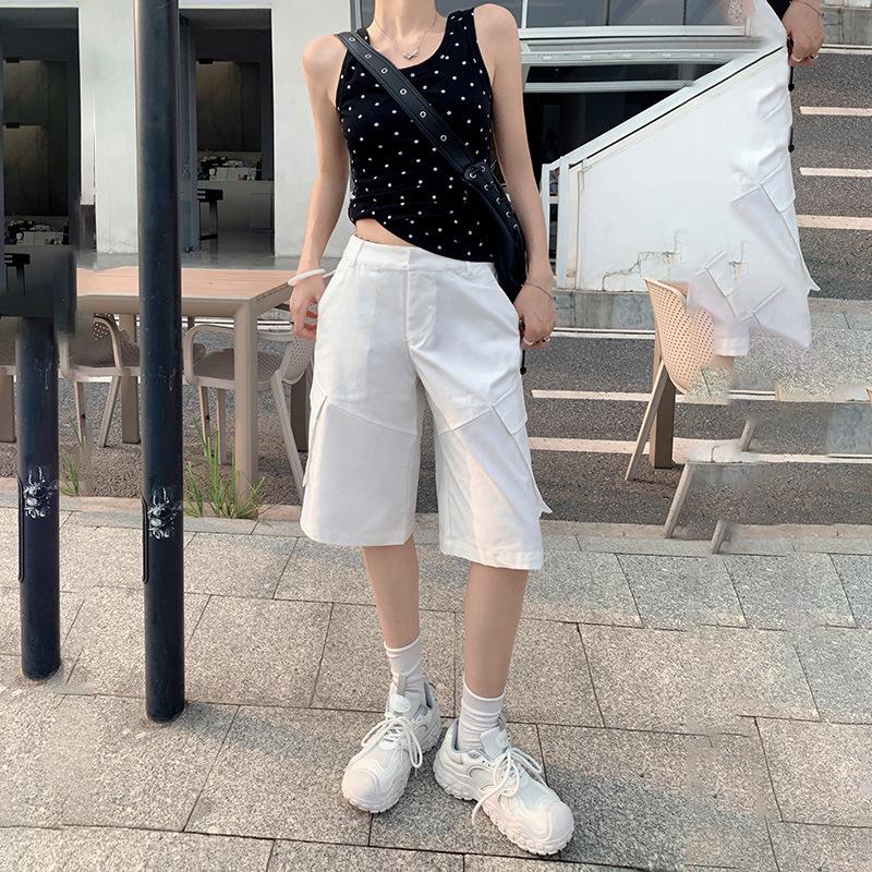 

Женские повседневные шорты с высокой талией и широкими штанинами 2024 года: Летний свободный крой M белый