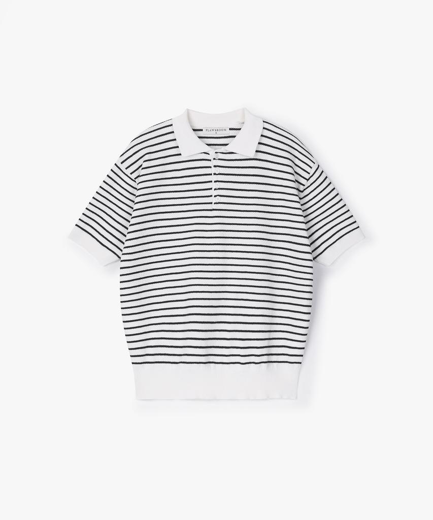 Peullojeulum Pure Cotton Collar Knit Stripe Ivory