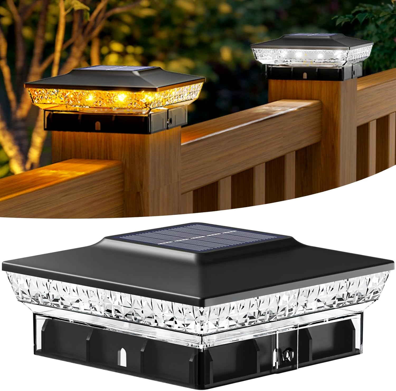 

4x4 Outdoor Solar Post Cap Light, 2 Color Modes, 16 LEDs, Fits 4x4 3.5x3.5 Wood/Vinyl, Waterproof Solar Deck Lighting Outdoor 1 Pack чорний