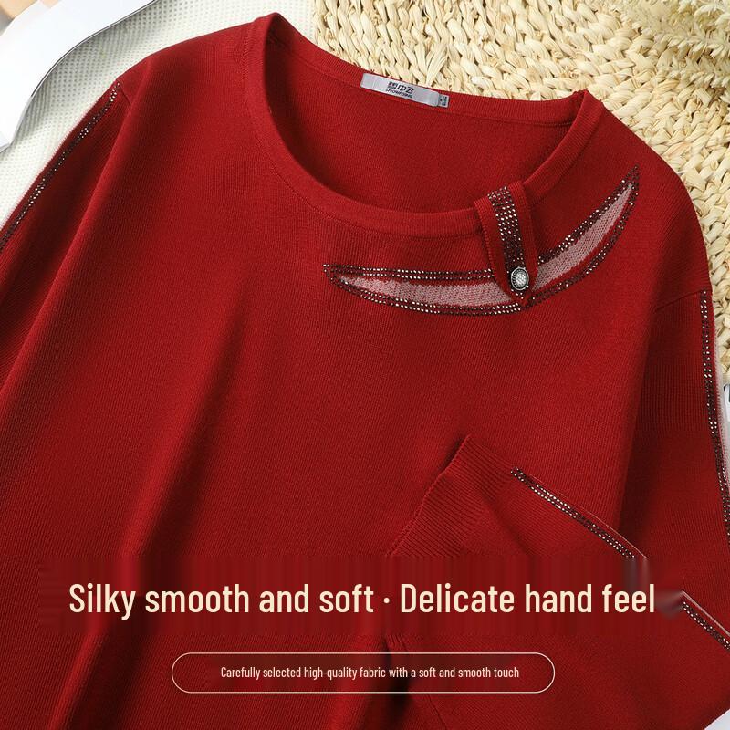 SNOWFLYING Women s Lyocell Rhinestone Knit Top M
