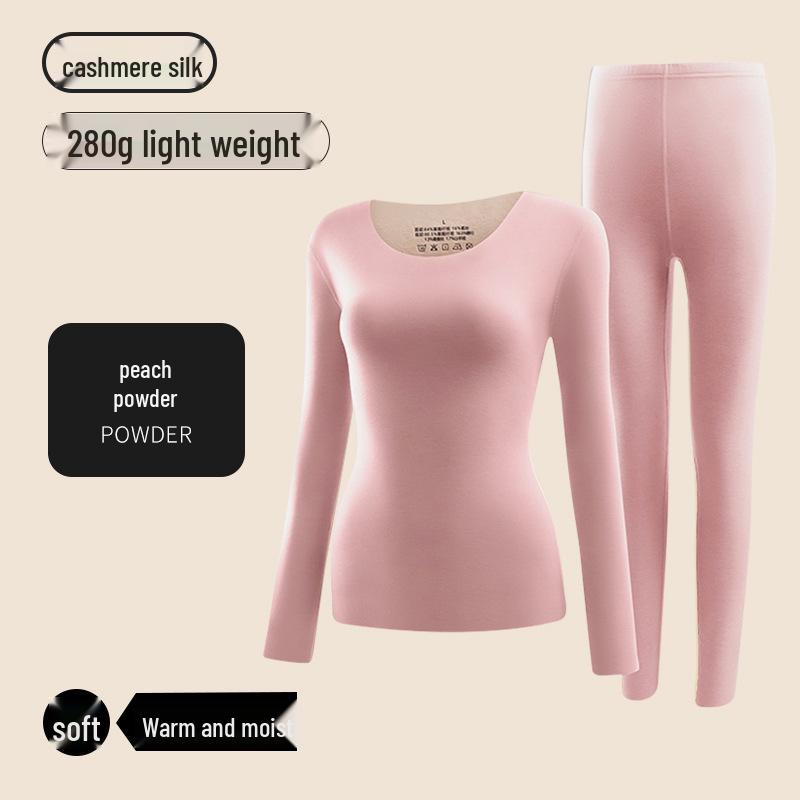 Women's Cashmere Silk Thermal Underwear Set - Seamless, Slim Fit, Round Neck for Autumn/Winter.