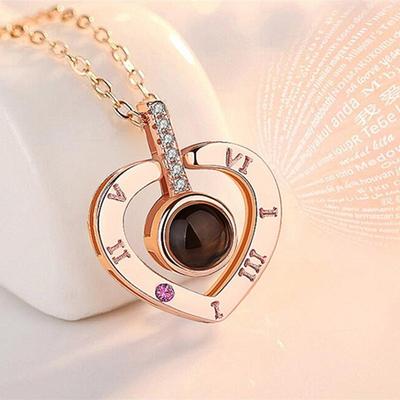 100 Languages I Love You S925 Sterling Silver Necklace Valentine's Day Heart Pendant Memory Projection